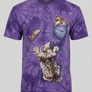 Vintage The Mountain T-Shirt Youth Large L Purple Tie Dye Kitten